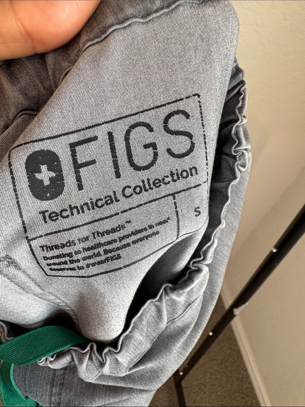 Figs Men's Light Gray Scrub Jogger Pants with Green Drawstring